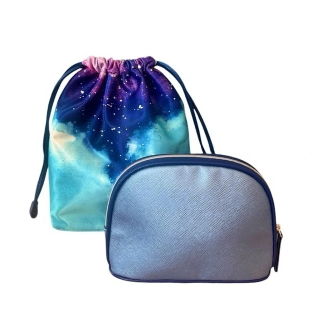NEW La‎ Mer Blue Cosmetic Drawstring Zip Bags X 2 Bundle